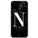 MRCİLETİSİM (mrc35211) Siyah Mermer Desenli N Harfi Kılıf HD Desen Baskılı Arka Kapak Oppo A5 2020 ile uyumlu