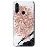 MRCİLETİSİM mrc43735 Simli Mermer Kılıf Baskılı Kapak 5D Tam Kaplayan Cam Oppo A31 ile uyumlu