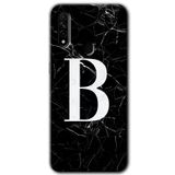 MRCİLETİSİM mrc43830 Siyah Mermer Desenli B Harfi Kılıf Baskılı Kapak 5D Tam Kaplayan Cam Oppo A31 ile uyumlu
