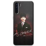 MRCİLETİSİM (mrc44613) Kemal Atatürk Kılıf HD Desen Baskılı Arka Kapak+Temperli Cam Oppo A91 ile uyumlu