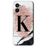 MRCİLETİSİM (mrc46686) Pembe Mermer Desenli K Harfi Kılıf HD Desen Baskılı Arka Kapak+Temperli Cam Oppo A96 ile uyumlu
