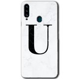 MRCİLETİSİM mrc4763 Beyaz Mermer Desenli U Harfi Kılıf Baskılı Kapak 5D Tam Kaplayan Cam Samsung Galaxy A20s ile uyumlu