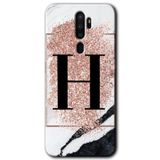 MRCİLETİSİM mrc48166 Pembe Mermer Desenli H Harfi Kılıf Baskılı Kapak 5D Tam Kaplayan Cam Oppo A9 2020 ile uyumlu