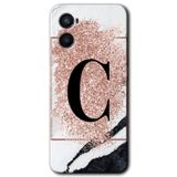 MRCİLETİSİM (mrc49975) Pembe Mermer Desenli C Harfi Kılıf HD Desen Baskılı Arka Kapak+Temperli Cam Oppo Reno 3 ile uyumlu