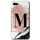 MRCİLETİSİM (mrc55488) Pembe Mermer Desenli M Harfi Kılıf HD Desen Baskılı Arka Kapak+Temperli Cam Oppo Rx 17 Neo ile uyumlu