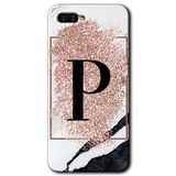 MRCİLETİSİM (mrc55492) Pembe Mermer Desenli P Harfi Kılıf HD Desen Baskılı Arka Kapak+Temperli Cam Oppo Rx 17 Neo ile uyumlu