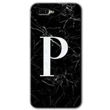 MRCİLETİSİM (mrc55565) Siyah Mermer Desenli P Harfi Kılıf HD Desen Baskılı Arka Kapak+Temperli Cam Oppo Rx 17 Neo ile uyumlu