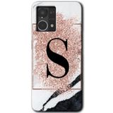MRCİLETİSİM (mrc56594) Pembe Mermer Desenli S Harfi Kılıf HD Desen Baskılı Arka Kapak Oppo Reno 7 4G ile uyumlu