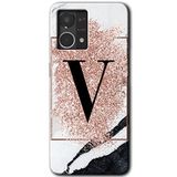 MRCİLETİSİM (mrc56600) Pembe Mermer Desenli V Harfi Kılıf HD Desen Baskılı Arka Kapak Oppo Reno 7 4G ile uyumlu