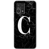 MRCİLETİSİM (mrc56647) Siyah Mermer Desenli C Harfi Kılıf HD Desen Baskılı Arka Kapak Oppo Reno 7 4G ile uyumlu