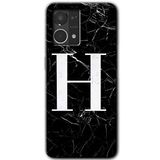 MRCİLETİSİM (mrc56654) Siyah Mermer Desenli H Harfi Kılıf HD Desen Baskılı Arka Kapak Oppo Reno 7 4G ile uyumlu