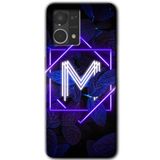MRCİLETİSİM (mrc56746) Dark Neon Yaprak M Harfi Kılıf HD Desen Baskılı Arka Kapak Oppo Reno 7 4G ile uyumlu