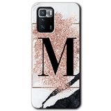 MRCİLETİSİM (mrc61538) Pembe Mermer Desenli M Harfi Kılıf HD Desen Baskılı Arka Kapak+Temperli Cam Poco x3 GT ile uyumlu