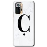 MRCİLETİSİM mrc65791 Beyaz Mermer Desenli Ç Harfi Kılıf Baskılı Kapak 5D Tam Kaplayan Cam Xiaomi Redmi Note 10 Pro ile uyumlu