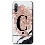MRCİLETİSİM mrc69611 Pembe Mermer Desenli Ç Harfi Kılıf Baskılı Kapak 5D Tam Kaplayan Cam Xiaomi Mi 9 SE ile uyumlu