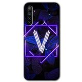 MRCİLETİSİM (mrc72719) Dark Neon Yaprak V Harfi Kılıf HD Desen Baskılı Arka Kapak Realme 5i ile uyumlu