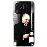 MRCİLETİSİM (mrc77036) Atatürk Türk Kahvesi Kılıf HD Desen Baskılı Arka Kapak+Temperli Cam Xiaomi Redmi 10C ile uyumlu