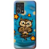 MRCİLETİSİM mrc77086 Owl Bird Stars Kılıf HD Desen Baskılı Arka Kapak+Temperli Cam Oppo Reno 7 4G ile uyumlu