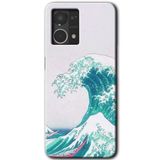 MRCİLETİSİM mrc77244 Dalga Kılıf HD Desen Baskılı Arka Kapak+Temperli Cam Oppo Reno 7 4G ile uyumlu