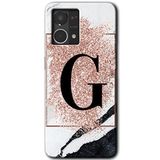 MRCİLETİSİM mrc77315 Pembe Mermer Desenli G Harfi Kılıf HD Desen Baskılı Arka Kapak+Temperli Cam Oppo Reno 7 4G ile uyumlu