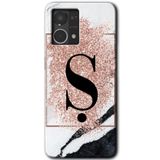 MRCİLETİSİM mrc77330 Pembe Mermer Desenli Ş Harfi Kılıf HD Desen Baskılı Arka Kapak+Temperli Cam Oppo Reno 7 4G ile uyumlu