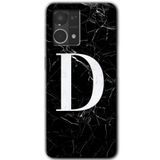 MRCİLETİSİM mrc77384 Siyah Mermer Desenli D Harfi Kılıf HD Desen Baskılı Arka Kapak+Temperli Cam Oppo Reno 7 4G ile uyumlu