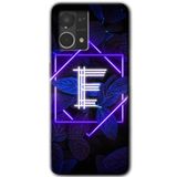 MRCİLETİSİM mrc77471 Dark Neon Yaprak E Harfi Kılıf HD Desen Baskılı Arka Kapak+Temperli Cam Oppo Reno 7 4G ile uyumlu