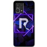 MRCİLETİSİM mrc77498 Dark Neon Yaprak R Harfi Kılıf HD Desen Baskılı Arka Kapak+Temperli Cam Oppo Reno 7 4G ile uyumlu