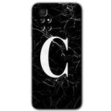 MRCİLETİSİM (mrc77547) Siyah Mermer Desenli C Harfi Kılıf HD Desen Baskılı Arka Kapak+Temperli Cam Xiaomi Redmi 10 ile uyumlu