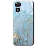 MRCİLETİSİM mrc80029 Mavi Gold Mermer Kılıf HD Desen Baskılı Arka Kapak+Temperli Cam Xiaomi Redmi Note 11 5G Global ile uyumlu