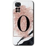 MRCİLETİSİM mrc80075 Mermer Desenli O Harf Kılıf HD Desen Baskılı Arka Kapak+Temperli Cam Xiaomi Redmi Note 11 5G Global ile uyumlu