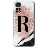 MRCİLETİSİM mrc80078 Mermer Desenli R Harf Kılıf HD Desen Baskılı Arka Kapak+Temperli Cam Xiaomi Redmi Note 11 5G Global ile uyumlu