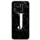 MRCİLETİSİM (mrc84707) Siyah Mermer Desenli J Harfi Kılıf HD Desen Baskılı Arka Kapak Xiaomi Redmi 10C ile uyumlu