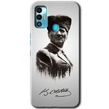 MRCİLETİSİM mrc86804 Mustafa Kemal Atatürk Kılıf HD Desen Baskılı Arka Kapak+Temperli Cam Tecno Spark 7T ile uyumlu