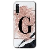 MRCİLETİSİM mrc90515 Pembe Mermer Desenli G Harfi Kılıf HD Desen Baskılı Arka Kapak Temperli Cam Xiaomi Mi 9 SE ile uyumlu