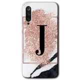 MRCİLETİSİM mrc90519 Pembe Mermer Desenli J Harfi Kılıf HD Desen Baskılı Arka Kapak Temperli Cam Xiaomi Mi 9 SE ile uyumlu