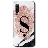 MRCİLETİSİM mrc90530 Pembe Mermer Desenli Ş Harfi Kılıf HD Desen Baskılı Arka Kapak Temperli Cam Xiaomi Mi 9 SE ile uyumlu