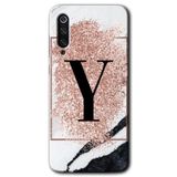MRCİLETİSİM mrc90536 Pembe Mermer Desenli Y Harfi Kılıf HD Desen Baskılı Arka Kapak Temperli Cam Xiaomi Mi 9 SE ile uyumlu