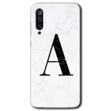 MRCİLETİSİM mrc90539 Beyaz Mermer Desenli A Harfi Kılıf HD Desen Baskılı Arka Kapak Temperli Cam Xiaomi Mi 9 SE ile uyumlu