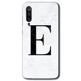 MRCİLETİSİM mrc90544 Beyaz Mermer Desenli E Harfi Kılıf HD Desen Baskılı Arka Kapak Temperli Cam Xiaomi Mi 9 SE ile uyumlu