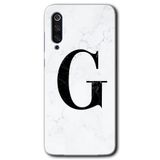 MRCİLETİSİM mrc90546 Beyaz Mermer Desenli G Harfi Kılıf HD Desen Baskılı Arka Kapak Temperli Cam Xiaomi Mi 9 SE ile uyumlu
