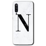 MRCİLETİSİM mrc90555 Beyaz Mermer Desenli N Harfi Kılıf HD Desen Baskılı Arka Kapak Temperli Cam Xiaomi Mi 9 SE ile uyumlu