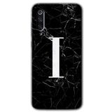 MRCİLETİSİM mrc90591 Siyah Mermer Desenli I Harfi Kılıf HD Desen Baskılı Arka Kapak Temperli Cam Xiaomi Mi 9 SE ile uyumlu
