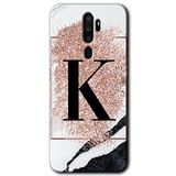 MRCİLETİSİMmrc-115822 Pembe Mermer Desenli K Harfi Kılıf Kapak Hayalet Ekran Yandan Gözükmez Oppo A9 2020 ile uyumlu