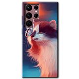 MRCİLETİSİMmrc-12297 Cat Butterfly Kılıf HD Desen Baskılı Arka Kapak Samsung Galaxy S22 Ultra ile uyumlu