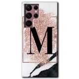 MRCİLETİSİMmrc-12423 Pembe Mermer Desenli M Harfi Kılıf HD Desen Baskılı Arka Kapak Samsung Galaxy S22 Ultra ile uyumlu