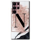 MRCİLETİSİMmrc-12424 Pembe Mermer Desenli N Harfi Kılıf HD Desen Baskılı Arka Kapak Samsung Galaxy S22 Ultra ile uyumlu