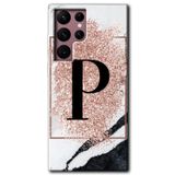 MRCİLETİSİMmrc-12427 Pembe Mermer Desenli P Harfi Kılıf HD Desen Baskılı Arka Kapak Samsung Galaxy S22 Ultra ile uyumlu