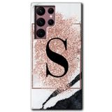 MRCİLETİSİMmrc-12429 Pembe Mermer Desenli S Harfi Kılıf HD Desen Baskılı Arka Kapak Samsung Galaxy S22 Ultra ile uyumlu