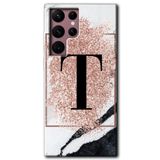 MRCİLETİSİMmrc-12432 Pembe Mermer Desenli T Harfi Kılıf HD Desen Baskılı Arka Kapak Samsung Galaxy S22 Ultra ile uyumlu